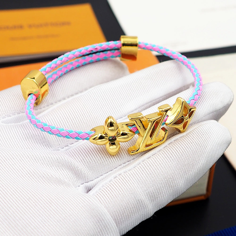 LEM387  New Fashion Open Flower Bracelet Metal Letter Wristband Bracelet Couple Accessories for Woman