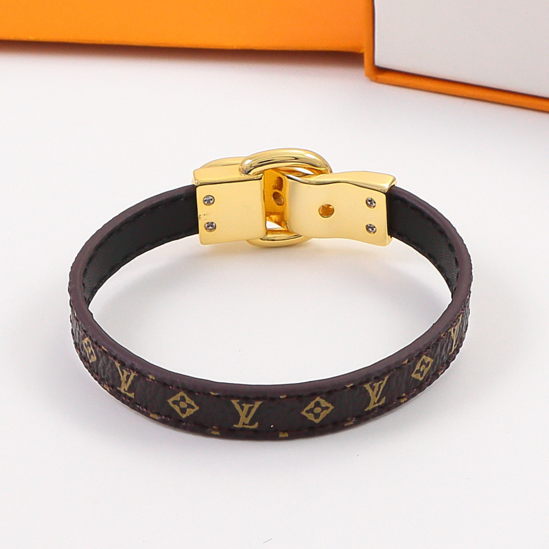 LEM402 New Fashion Open Flower Gold Color Bracelet Metal Letter Wristband Bracelet Couple Accessories for Woman