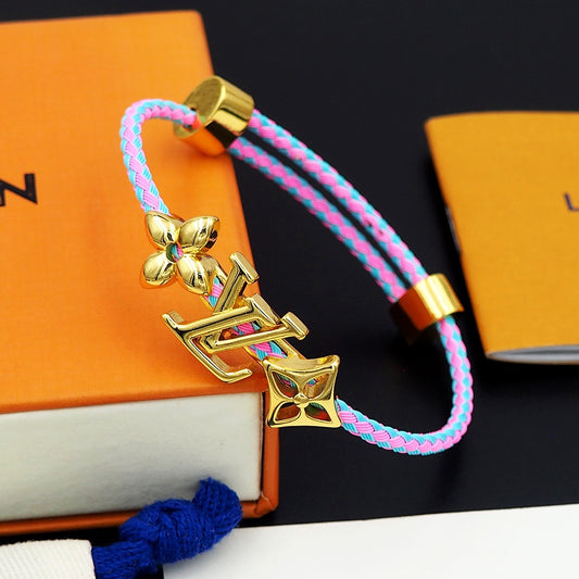 LEM387  New Fashion Open Flower Bracelet Metal Letter Wristband Bracelet Couple Accessories for Woman