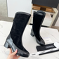 CEM297 New style color-matched fashion boots with thick heels and soft soles stylish and versatile mid-calf women's boots 4 cm taller
