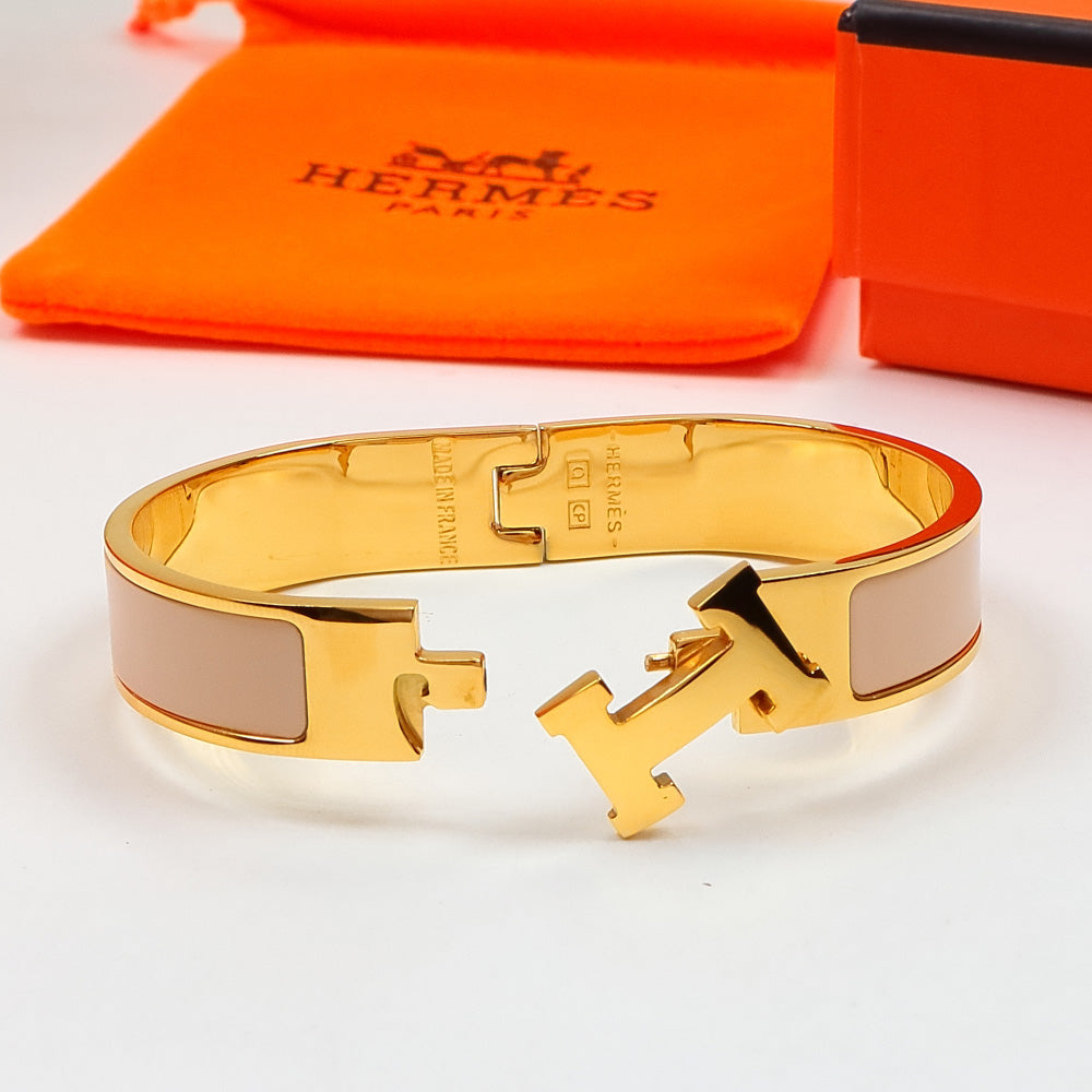 HEM78 Mini Kell  Stainless Steel Wholesale 18K Rose Gold Multi-color Gold Enamel Narrow-edge Bracelet in Milk Tea Color for Woman Gift