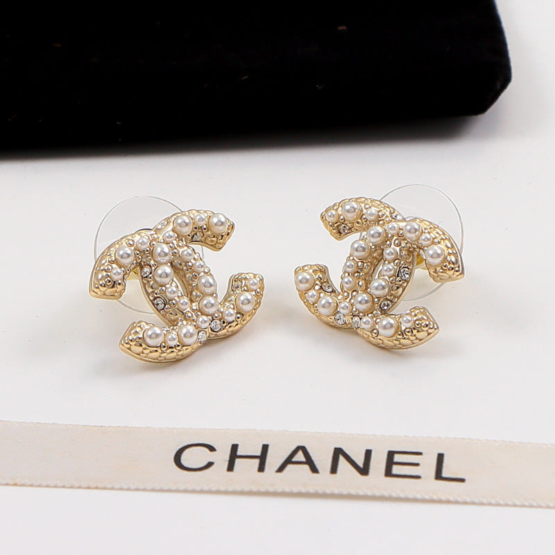 CEM191 Classic Titanium Steel Earring Designer 18K Gold Cubic Pearl Pendant Stud Earring  Women Mens  Love Promise Jewelry