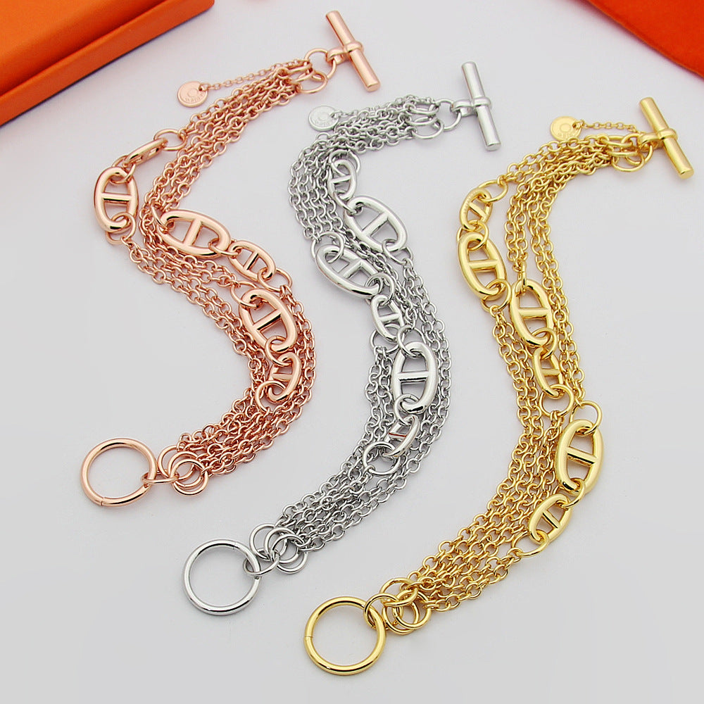 HEM85 Fashion  Stainless Steel 20CM Color Bracelet Gold Silver Color Bracelet Bangle Bague Femme for Woman Gift