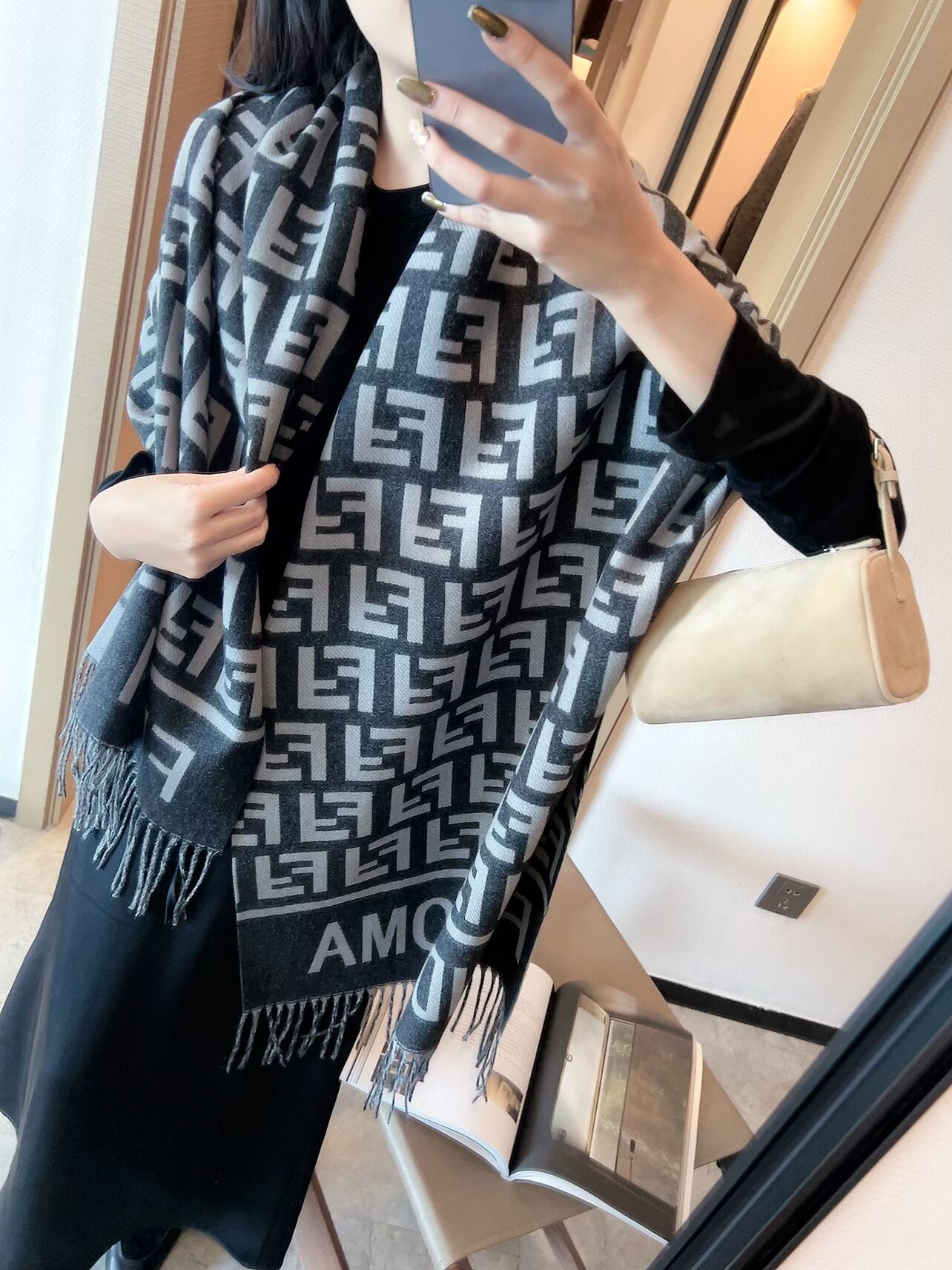 FEM22 Women Cashmere Designer Scarf Full Letter Printed Scarves Soft Touch Warm Wraps With Tags Autumn Winter Long Shawls 180✖️60cm