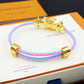 LEM387  New Fashion Open Flower Bracelet Metal Letter Wristband Bracelet Couple Accessories for Woman