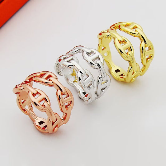 HEM84 Titanium steel love Rings for Women Men H-letter double-layer hollowed-out multi-pig nose rings for couples Ring