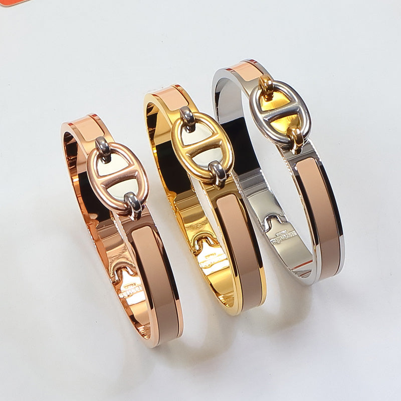 HEM75 Stainless Steel Wedding gold silver color Pig nose enamel bracelet bangle Bague Femme for woman gift