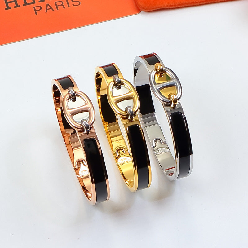 HEM75 Stainless Steel Wedding gold silver color Pig nose enamel bracelet bangle Bague Femme for woman gift