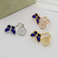 VEM36 New enamel butterfly four-leaf clover double flower ring - a luxurious niche high-end and fashionable design with an elegant style for the finger