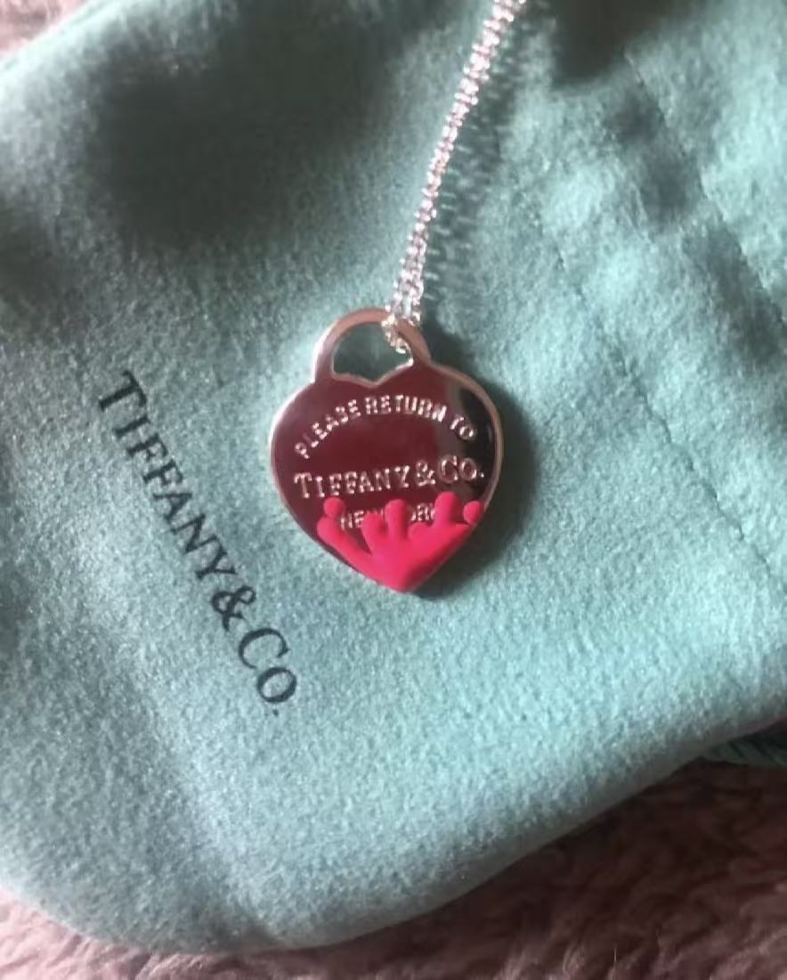 TEM24 Hot Sale New Arrive Fashion Pink Color Heart Love Necklace for Woman Jewelry Gift