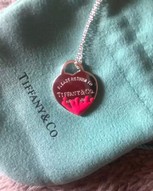 TEM24 Hot Sale New Arrive Fashion Pink Color Heart Love Necklace for Woman Jewelry Gift