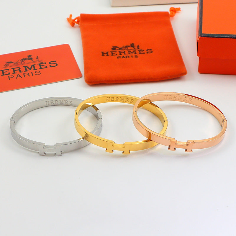 HEM72 New arrive Fashion  Stainless Steel Wedding gold silver color H bracelet bangle Bague Femme for woman gift