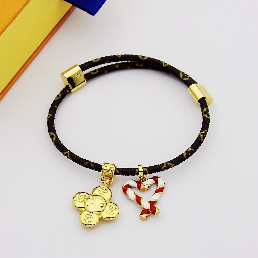 LEM263 Luxury Designer Jewelry Leather 18K Gold Plated Stainless steel Bracelet bangles gifts
