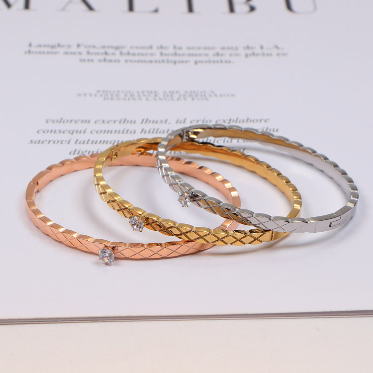 CEM188  Fashion  Stainless Steel 3 Color Bracelet with Stone Gold Silver Color Bracelet Bangle Bague Femme for Woman Gift