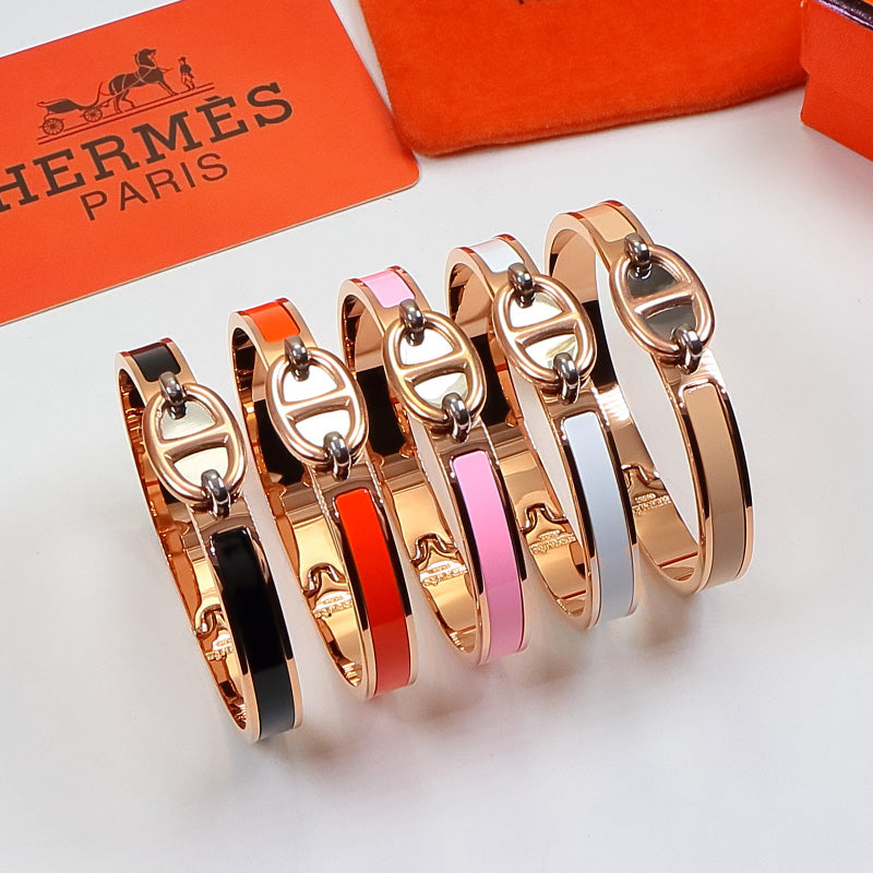 HEM75 Stainless Steel Wedding gold silver color Pig nose enamel bracelet bangle Bague Femme for woman gift