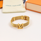 LEM403 New Fashion Open Flower Gold Color Bracelet Metal Letter Wristband Bracelet Couple Accessories for Woman
