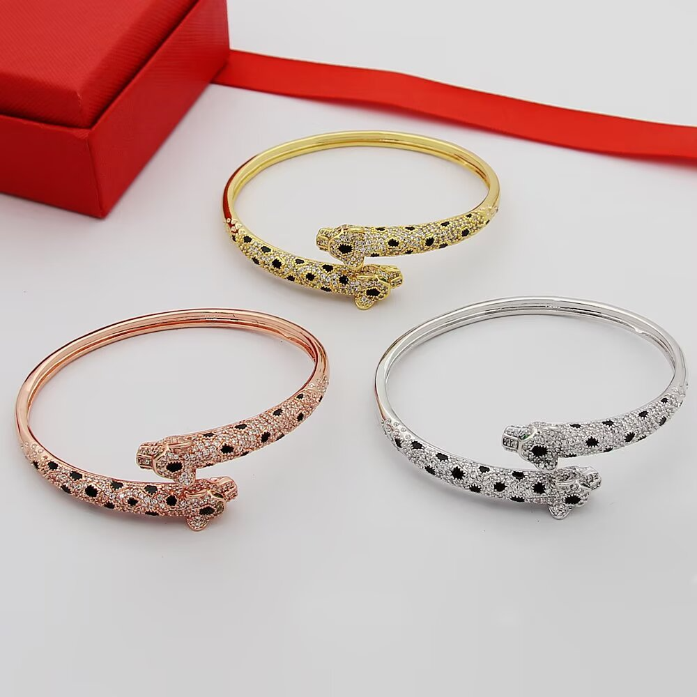 CREM230 Designer bracelets classic Miniature leopard half-diamond open bracelet couple leopard head with diamond bracelet