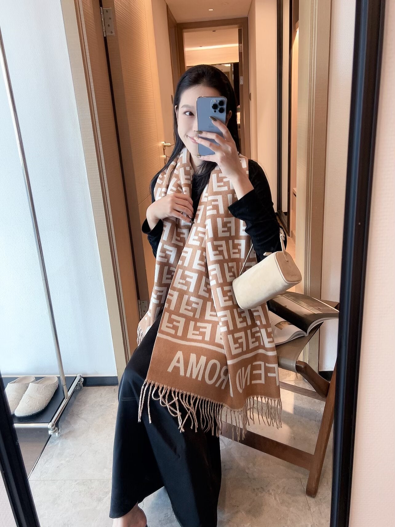 FEM22 Women Cashmere Designer Scarf Full Letter Printed Scarves Soft Touch Warm Wraps With Tags Autumn Winter Long Shawls 180✖️60cm