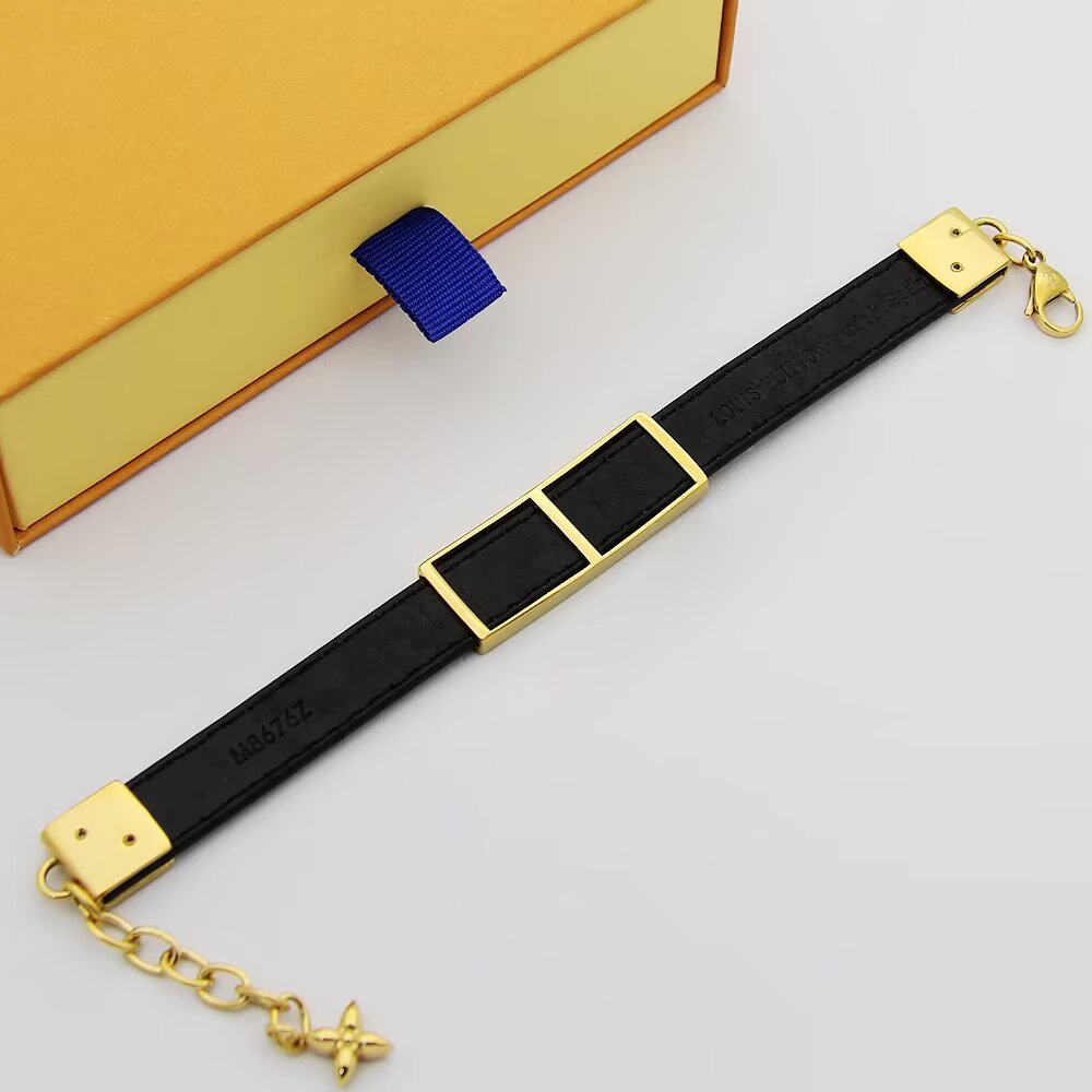 LEM265 Designer Jewelry Leather 18K Gold Plated Stainless steel Bracelet Womens Wedding Gifts