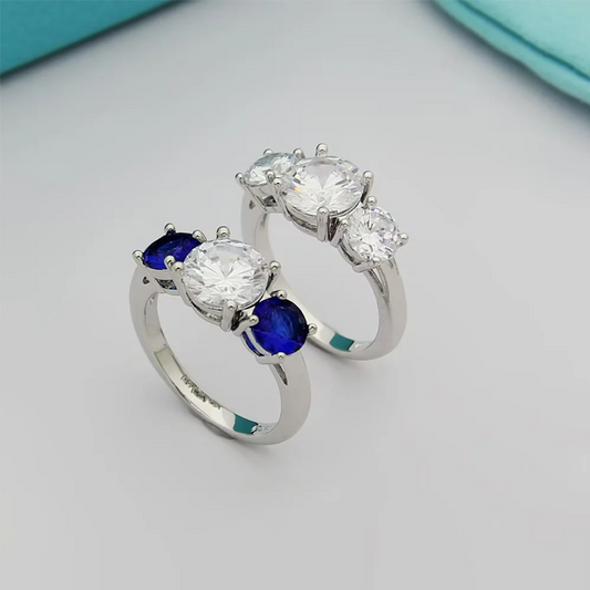TEM37 Three-diamond Ring Couple White Diamond in Between Blue Diamond Ring Women's Diamond-studded Wedding Ring Women Couples Wedding Rings Bands Bague Femme