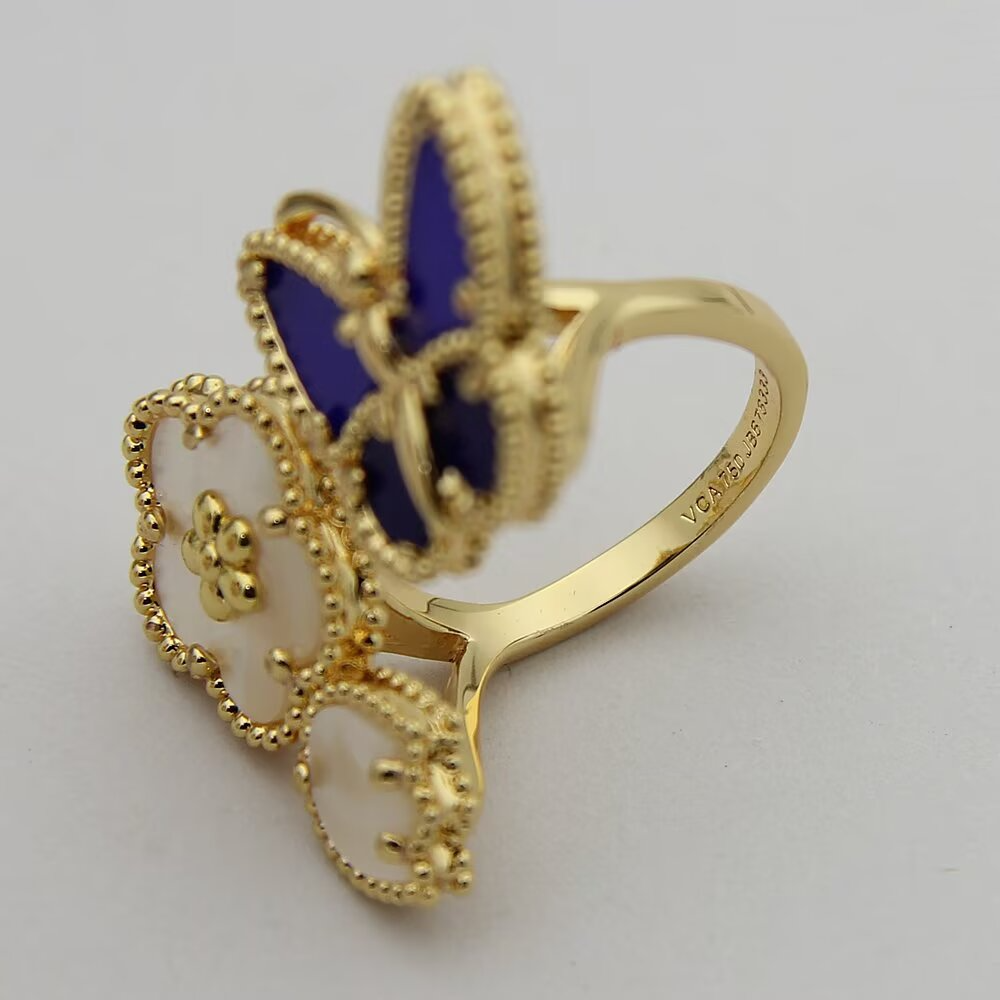 VEM36 New enamel butterfly four-leaf clover double flower ring - a luxurious niche high-end and fashionable design with an elegant style for the finger