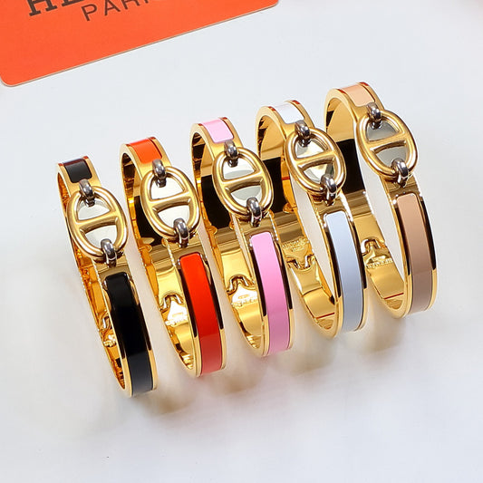 HEM75 Stainless Steel Wedding gold silver color Pig nose enamel bracelet bangle Bague Femme for woman gift