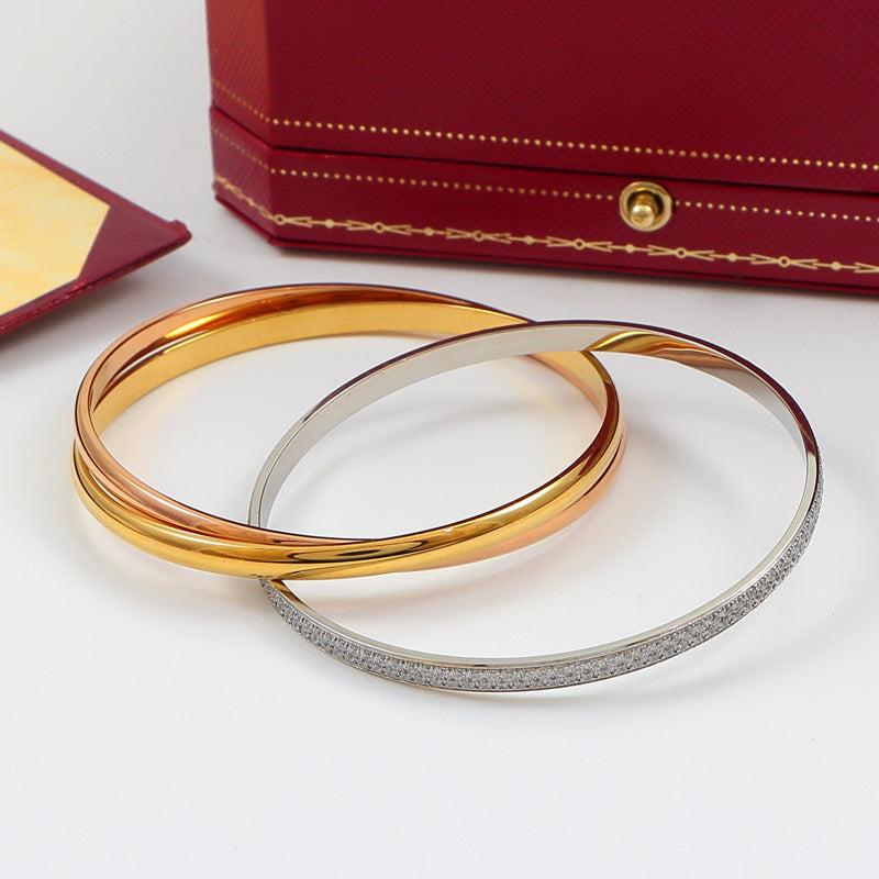 CREM217  New Arrive Fashion Hot Sale Three-ring Bracelet Love Braclet with Diamond for Woman Jewelry To Choose Gift 17cm