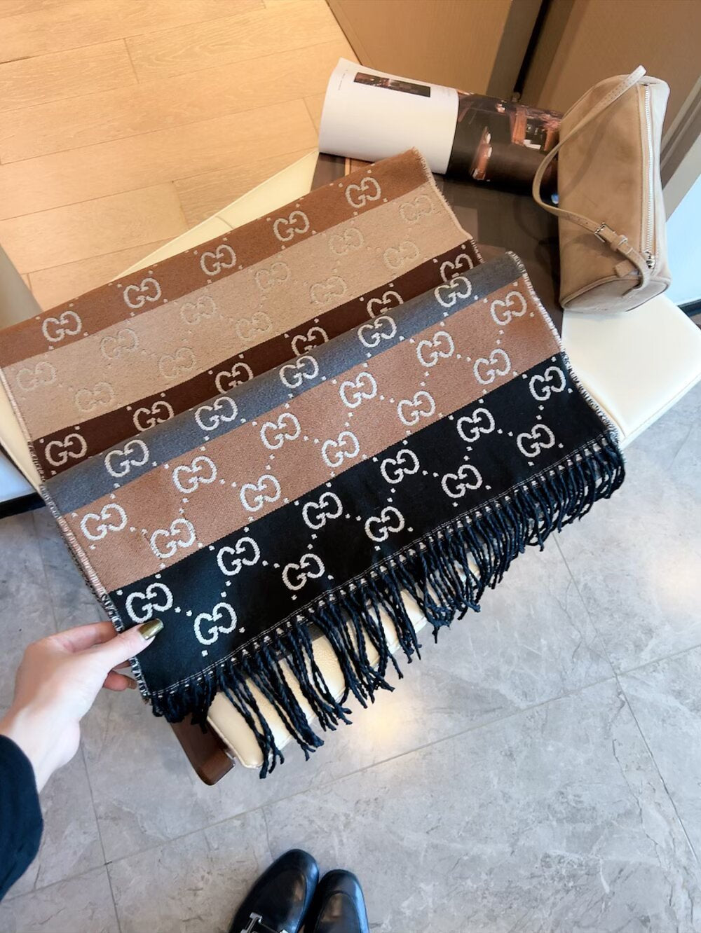 GEM110 designer head scarf womens wool scarf cashmere thick shawl Women's long winter wool cashmere shawl Headscarf fringe fashion new style 45*180cm