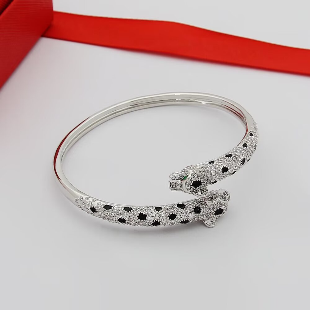 CREM230 Designer bracelets classic Miniature leopard half-diamond open bracelet couple leopard head with diamond bracelet