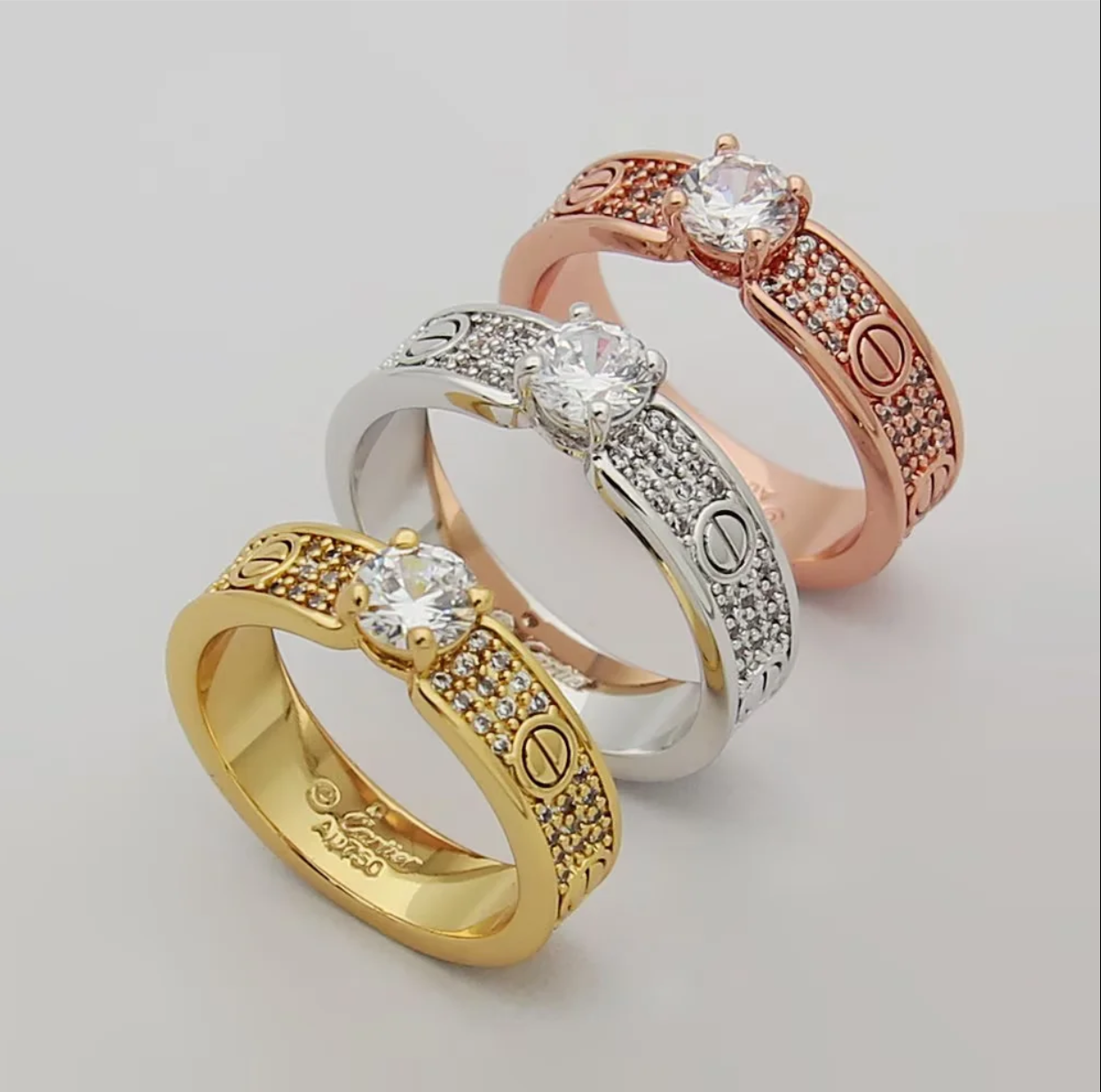 CREM209 Titanium Steel Love with Diamond Stone for Women Men Couples Wedding Rings Bands Bague Femme