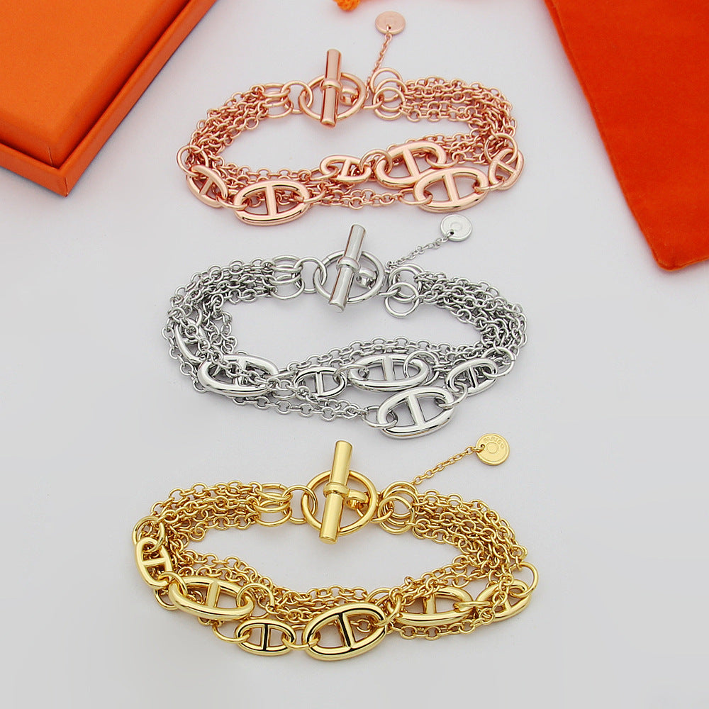 HEM85 Fashion  Stainless Steel 20CM Color Bracelet Gold Silver Color Bracelet Bangle Bague Femme for Woman Gift