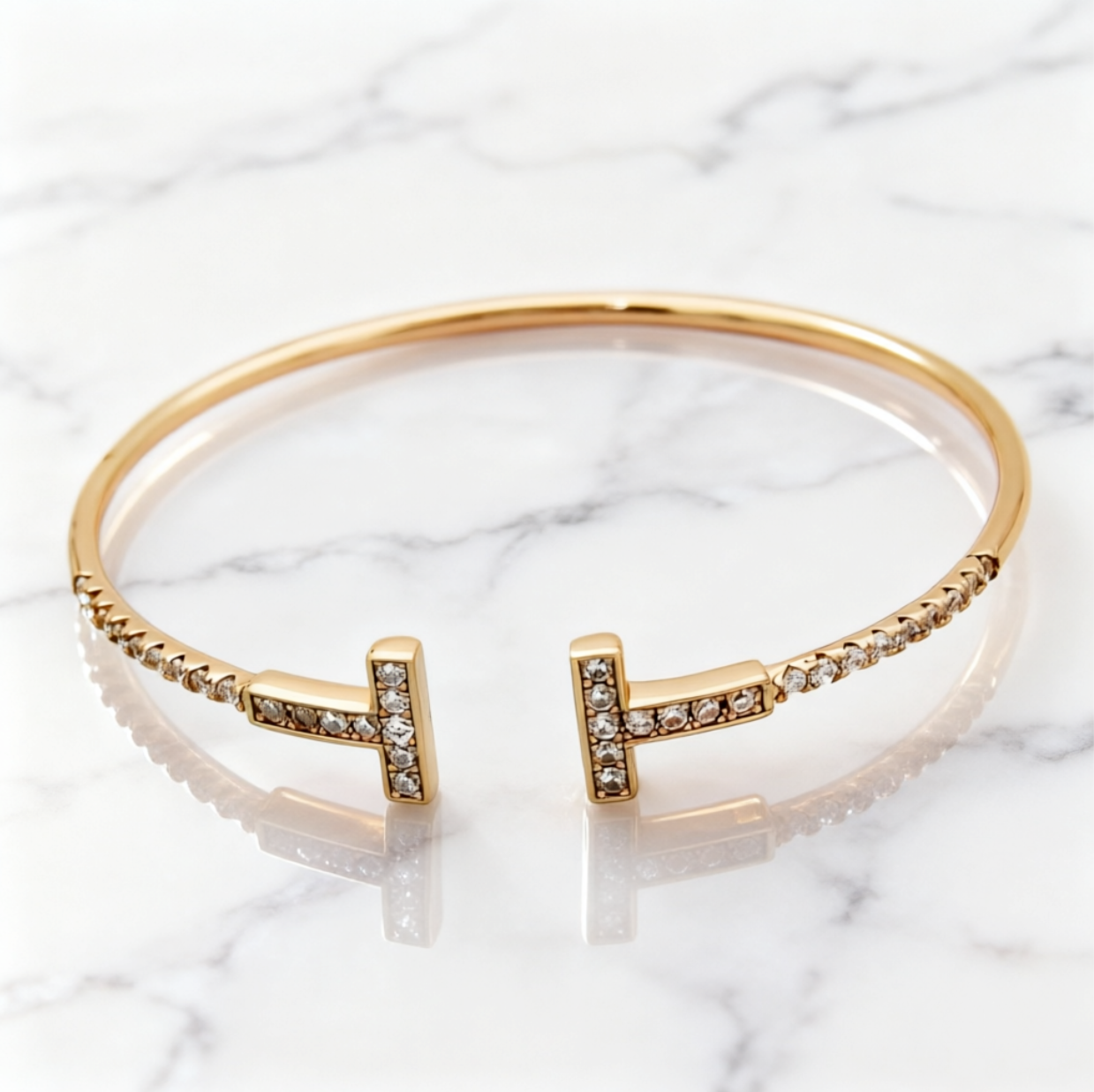 TEM39 New Fashion Titanium Steel T Bracelet Bangle for Women Gift Couples Cubic Zirconia Wedding Gift