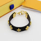 LEM266 Fashion Designers Bracelet Black Leather Boutique 18k Gold Plated cuff braceles bangles for men women gifts