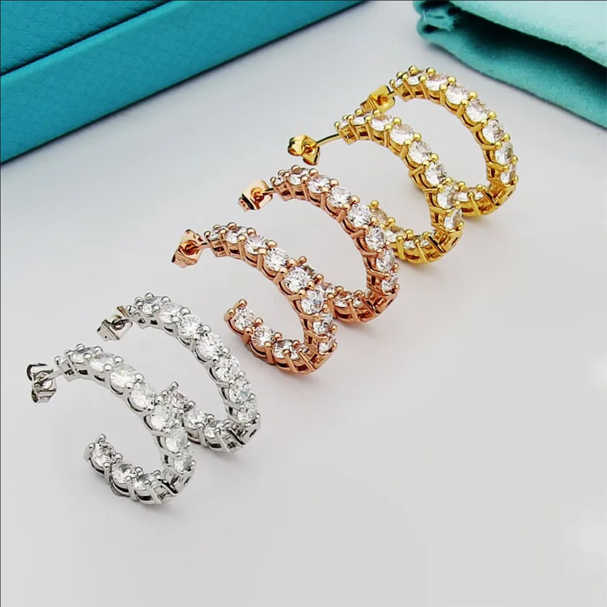 TEM27  Titanium Steel Single-row Drill Stud Earring Designer 18K Gold Stud Earring  Women  Love Promise Jewelry