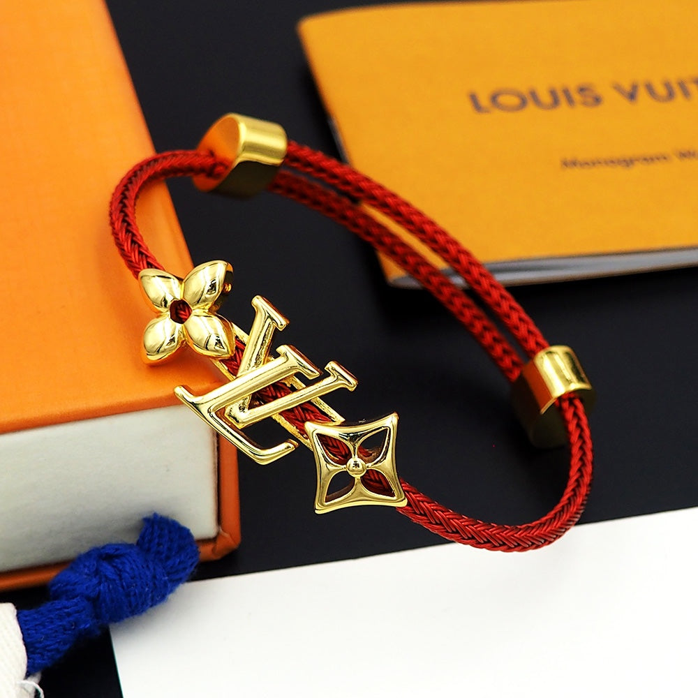 LEM389  New Fashion Open Flower Red Bracelet Metal Letter Wristband Bracelet Couple Accessories for Woman