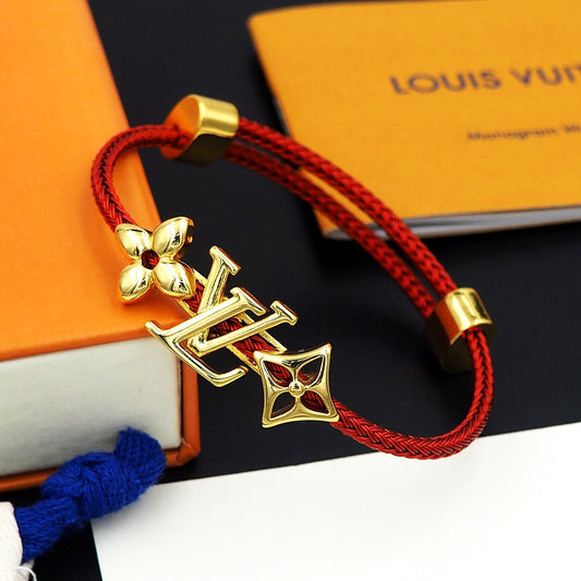 LEM389  New Fashion Open Flower Red Bracelet Metal Letter Wristband Bracelet Couple Accessories for Woman