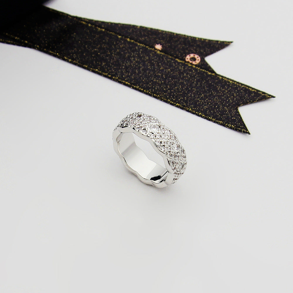 CEM235 Titanium Steel Patterned Full Diamond Ring with Stone for Women Men Couples Wedding Rings Bands Bague Femme