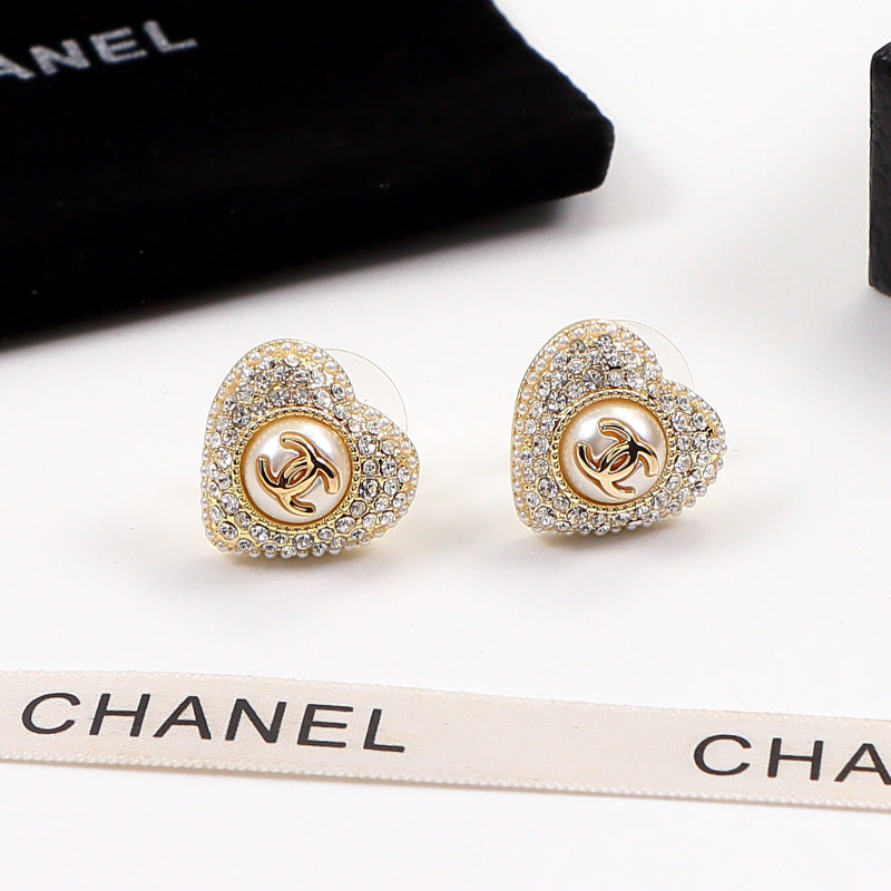 CEM193 Classic  Full Diamond Earring Designer 18K Gold Cubic Pearl Pendant Stud Earring  Women Mens  Love Promise Jewelry