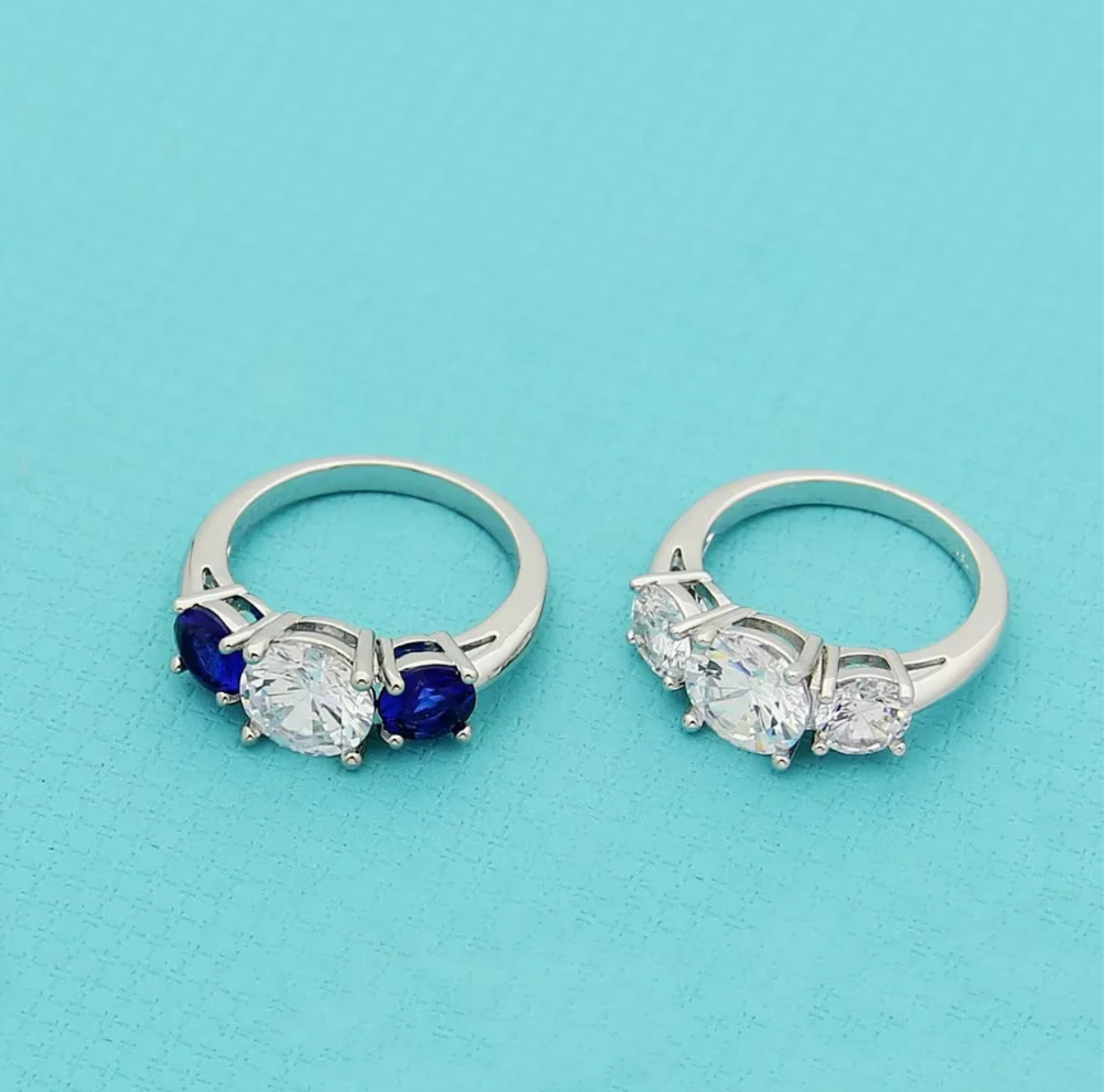 TEM37 Three-diamond Ring Couple White Diamond in Between Blue Diamond Ring Women's Diamond-studded Wedding Ring Women Couples Wedding Rings Bands Bague Femme