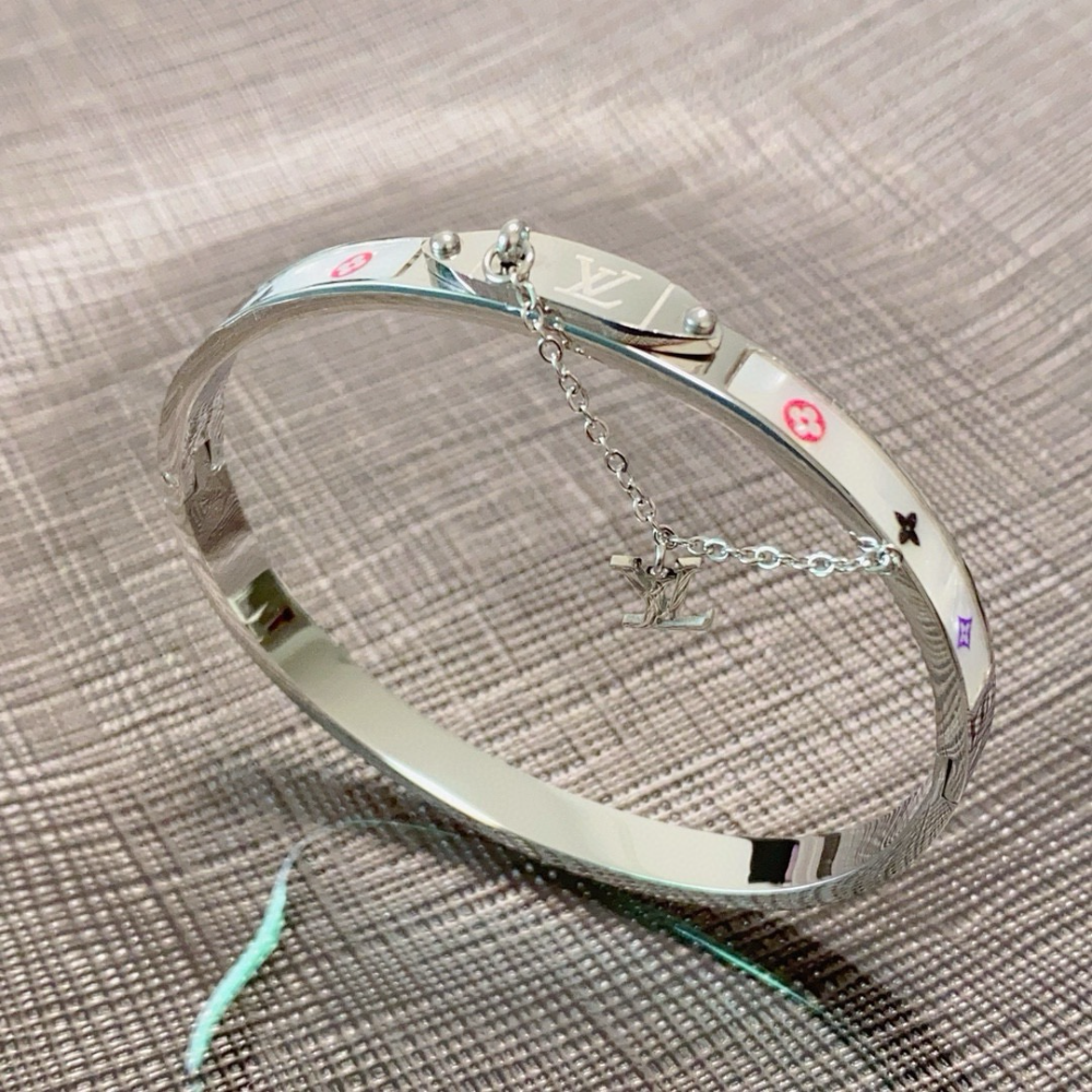 LEM399 New Fashion Open Flower Silver Color Bracelet Metal Letter Wristband Bracelet Couple Accessories for Woman