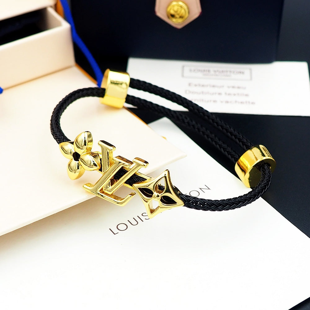 LEM386  New Arrive Fashion Open Flower Bracelet Metal Letter Wristband Bracelet Couple Accessories for Woman