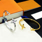 LEM364  New Arrive Fashion Four-leaf Flower-shaped Diamond Open Bracelet Metal Letter Wristband Bracelet Couple Accessories for Woman