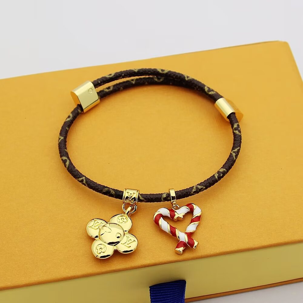 LEM263 Luxury Designer Jewelry Leather 18K Gold Plated Stainless steel Bracelet bangles gifts