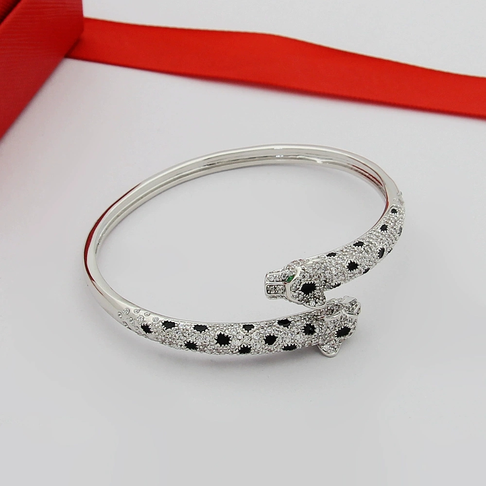 CREM235 Designer bracelets classic Miniature leopard half-diamond open bracelet couple leopard head with diamond bracelet