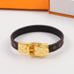 LEM402 New Fashion Open Flower Gold Color Bracelet Metal Letter Wristband Bracelet Couple Accessories for Woman