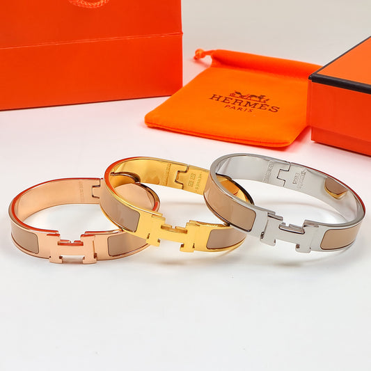 HEM78 Mini Kell  Stainless Steel Wholesale 18K Rose Gold Multi-color Gold Enamel Narrow-edge Bracelet in Milk Tea Color for Woman Gift