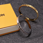LEM400 New Fashion Open Flower Silver and Gold Color Bracelet Metal Letter Wristband Bracelet Couple Accessories for Woman