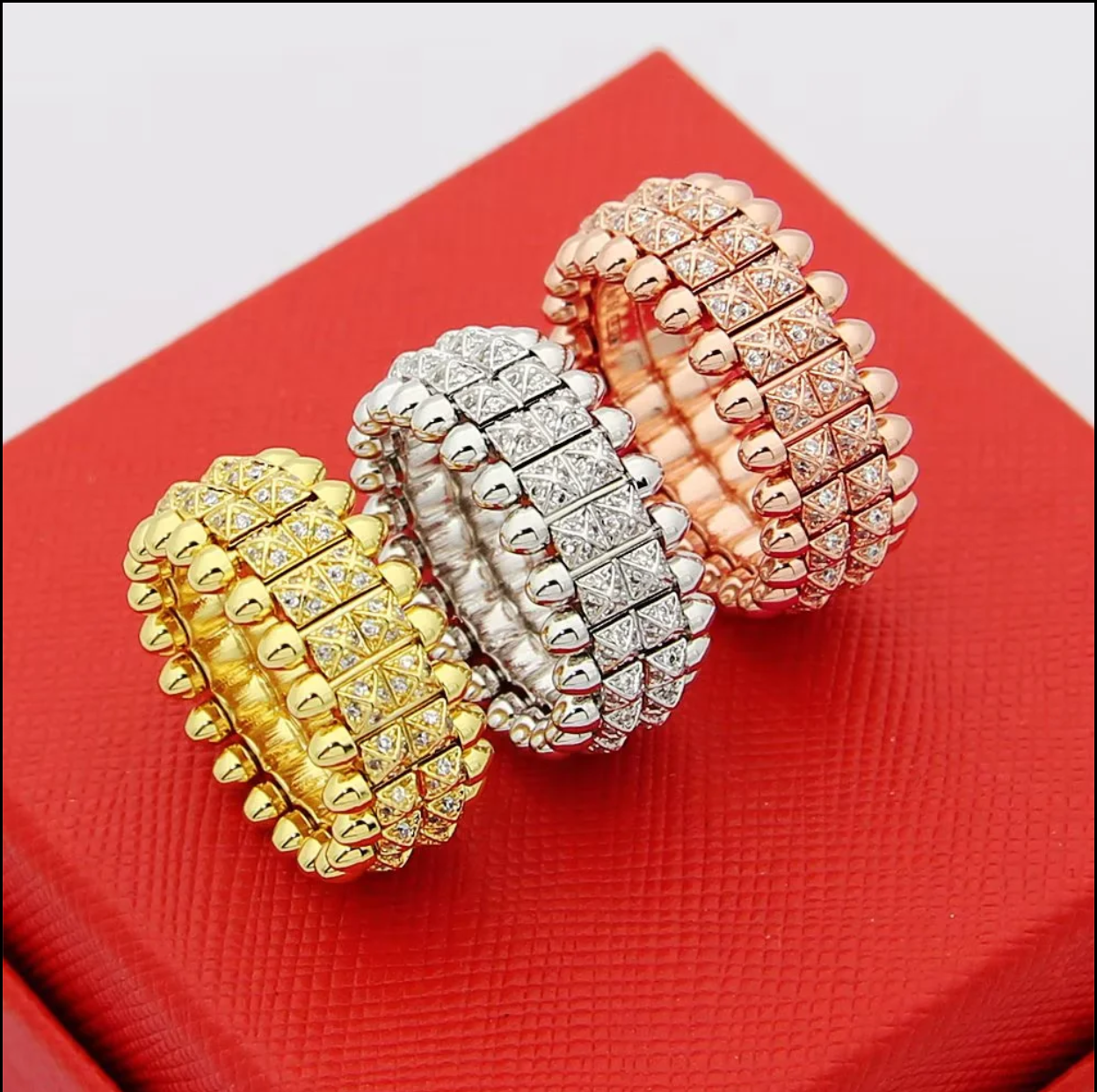 CREM221  Hot Sale Fashion Love 2Row Nail Rings for Women Men Jewelry Couples Cubic Zirconia Wedding Rings Bague Femme