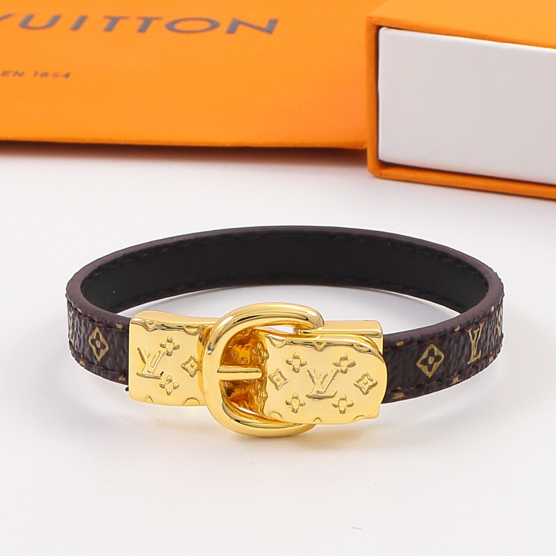 LEM402 New Fashion Open Flower Gold Color Bracelet Metal Letter Wristband Bracelet Couple Accessories for Woman