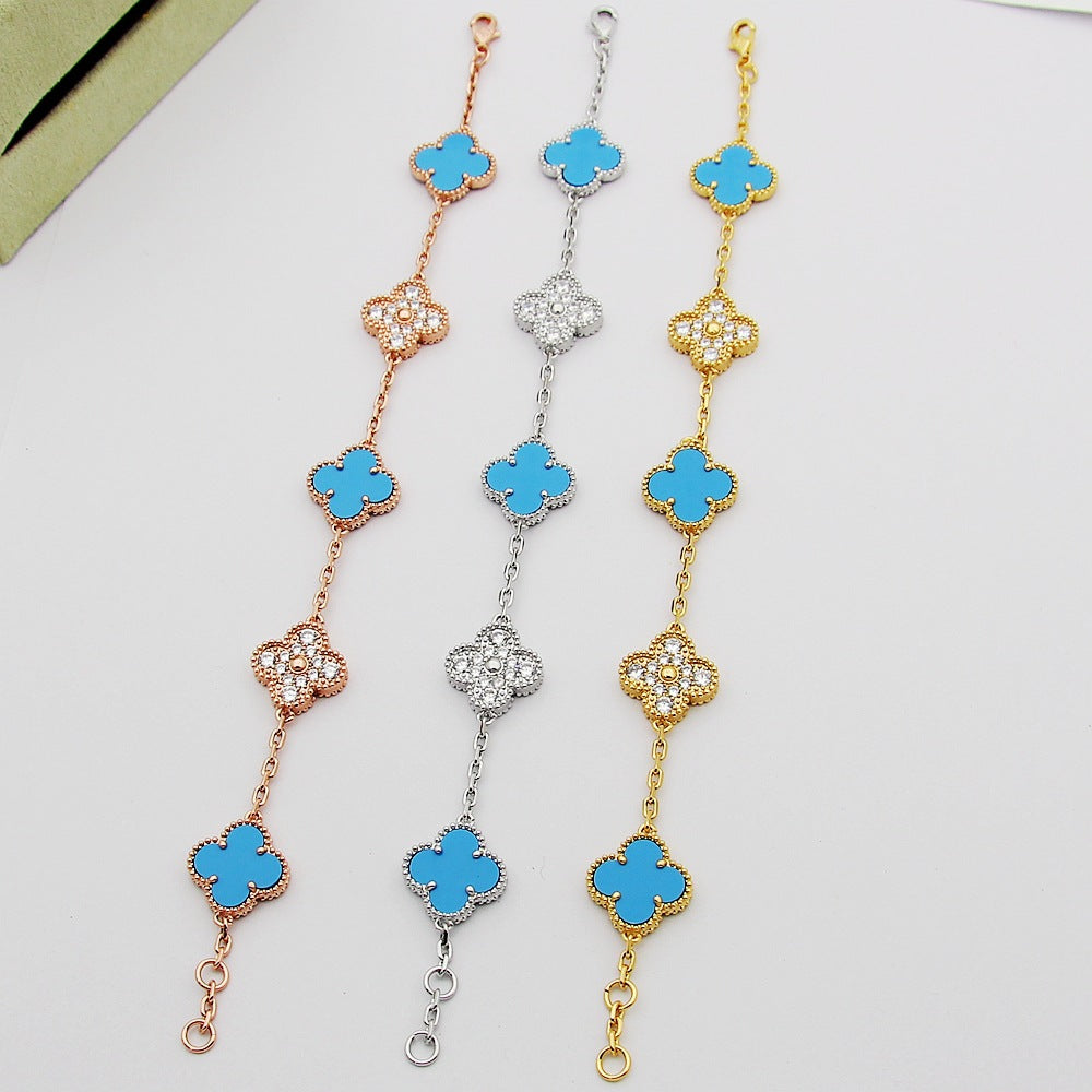 VEM32 Hot Sale Fashion 18k Akin Gold 4 Flowers Bracelet&bangle for Woman Size Jewelry Gift